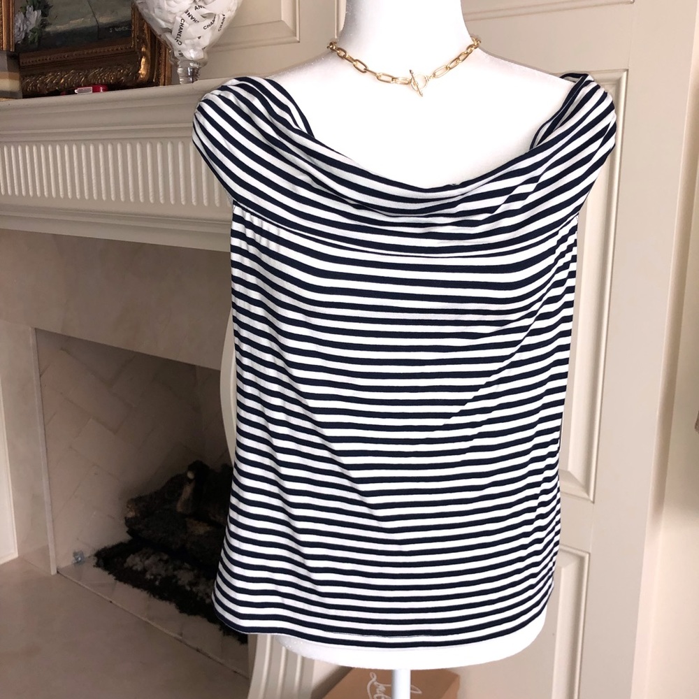 Worth Collection  Navy and White Stripe Off the Shoulder Top New Size M